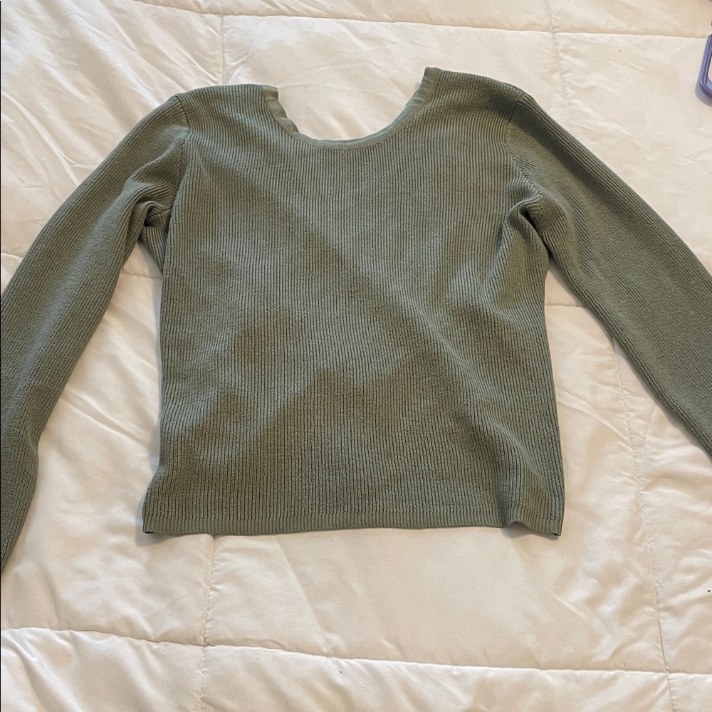 Olive Green Ribbed Long Sleeve Top